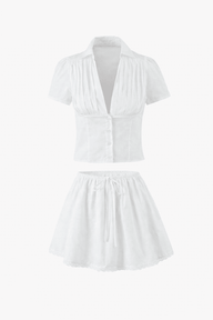 Delia Deep Neck Kawaii Mini Skirt Set
