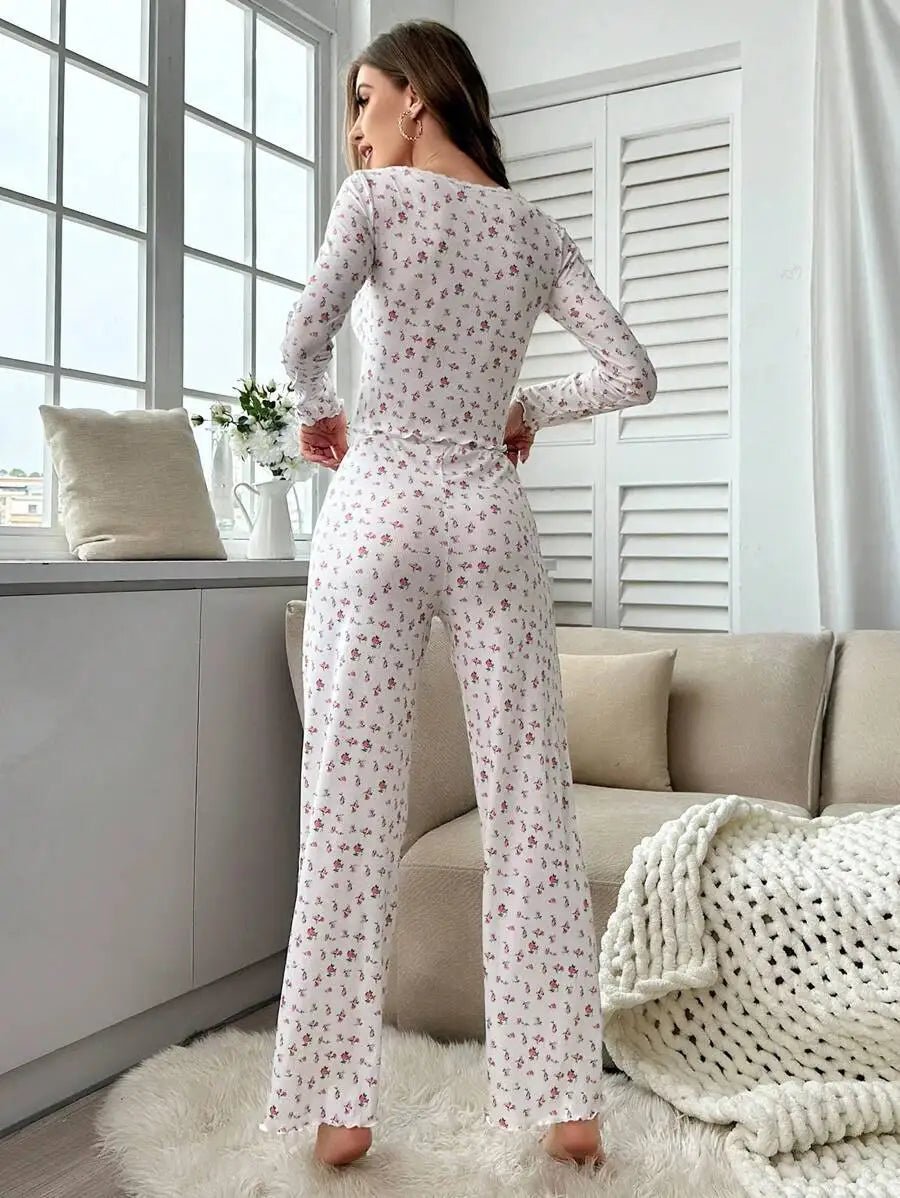 SOERA Long Sleeve Floral Pyjama Set - Matching Sets - 1005011608931050-;Py1770793333702916044 Set M