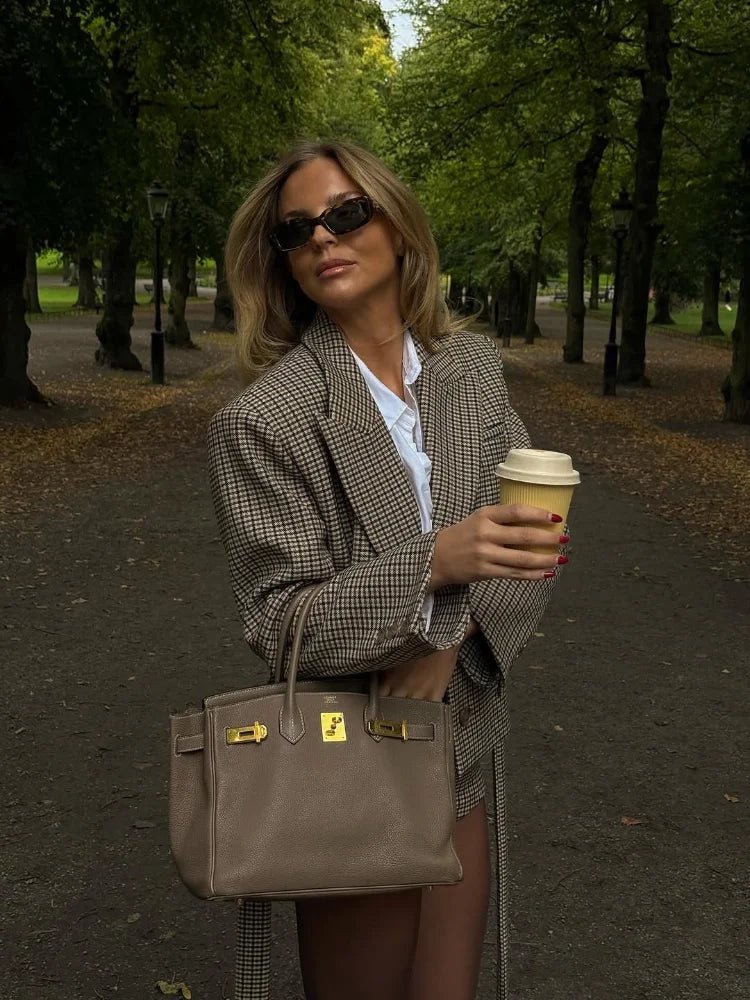 SOERA Lucy Houndstooth Belted Shorts Suit - Matching Sets - 1005010106269418-;UW1770303445138348552 Blazer L