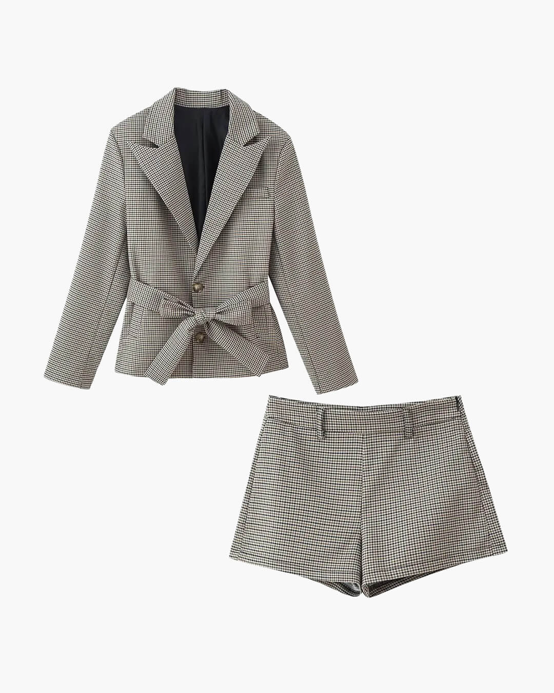 SOERA Lucy Houndstooth Belted Shorts Suit - Matching Sets - 1005010106269418-;UW1770303445138348552 L