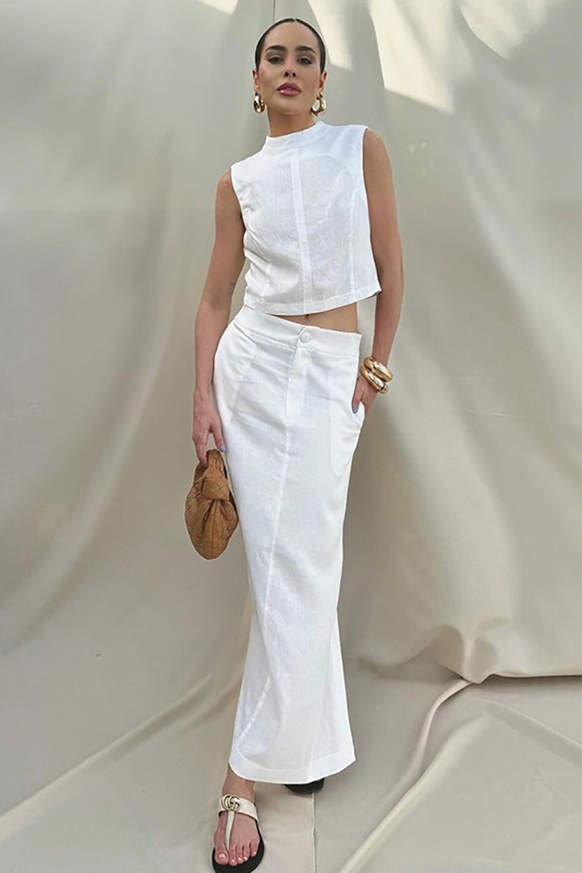 SOERA Nala Linen Cotton Sleeveless Slit Set - Matching Sets -  White S