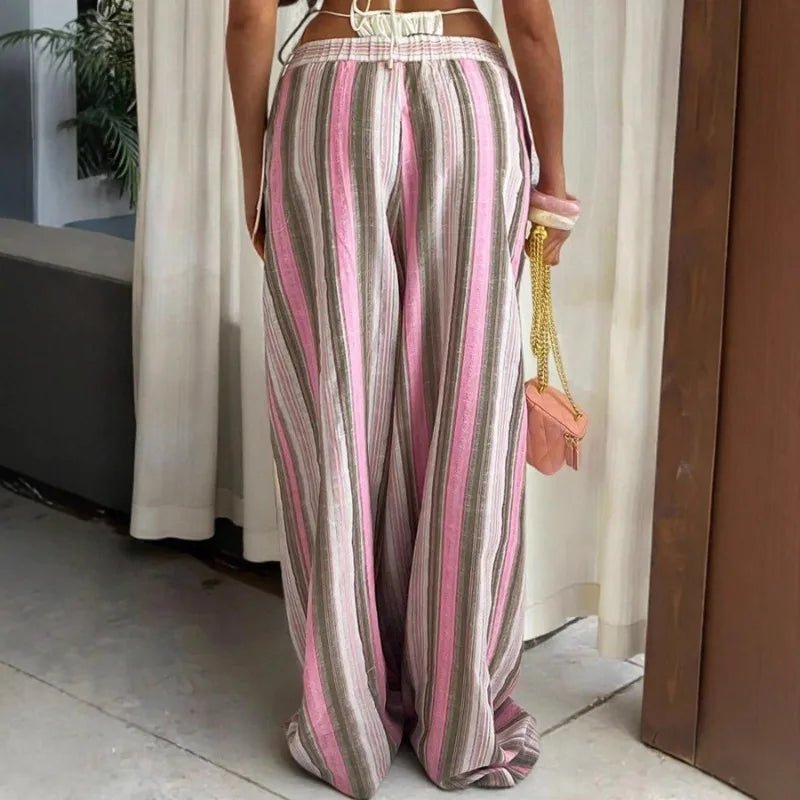 SOERA Aistar Wide-Leg Striped Pants - Pants - SOERA-342851-PIN-S-43875 Pink S