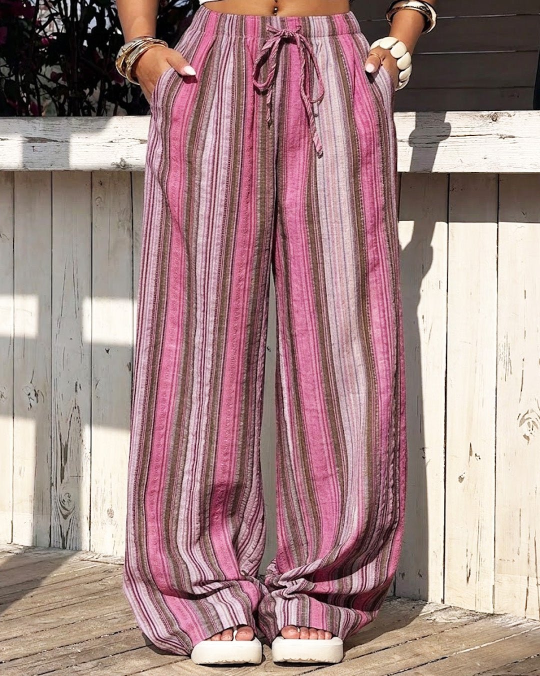 SOERA Emily Wide-Leg Striped Pants - Pants - SOERA-342851-PIN-S-43875 Pink S