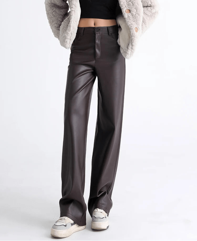 SOERA Giselle High Waisted Leather Pants - Pants - 1005009872666185-;hY1762998399401204977 Coffee S