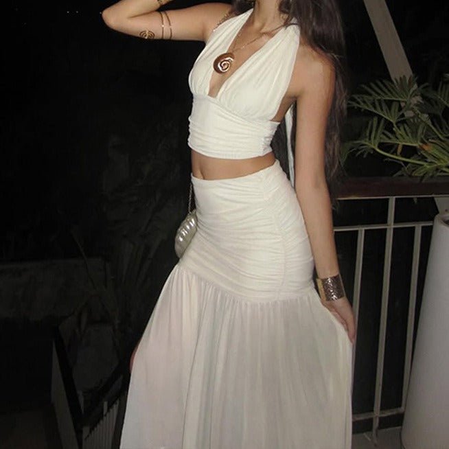 SOERA Emma Halter Sheer Mesh Skirt Set - Set - es1775708714485137546 Beige L