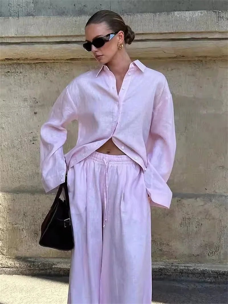 SOERA Ivanna Loose Blouse Wide Leg Pants Set - Set - 1005009372846691-;fn1776065671141293710 Pink S