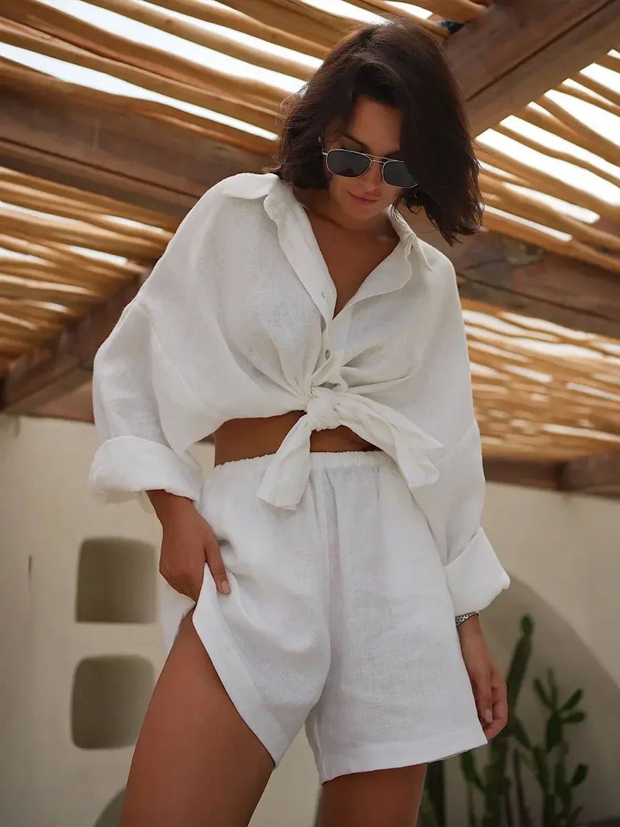 SOERA Sally Lapel Lantern Sleeve Shorts Set - Set - 1005006947356468-;eD1776063208020171853 White M