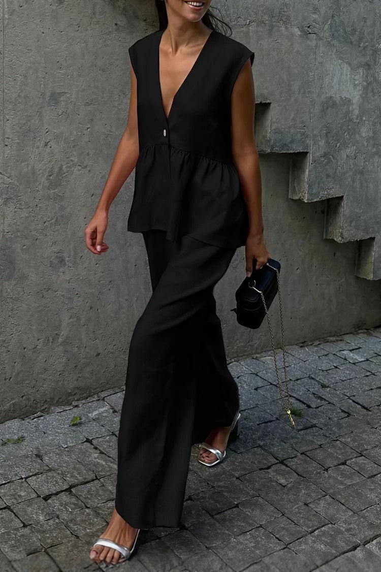 SOERA Sydney Ruffled Vest & Pants Set - Set - 1005008498710435-;ID1776125342948815480 Black S