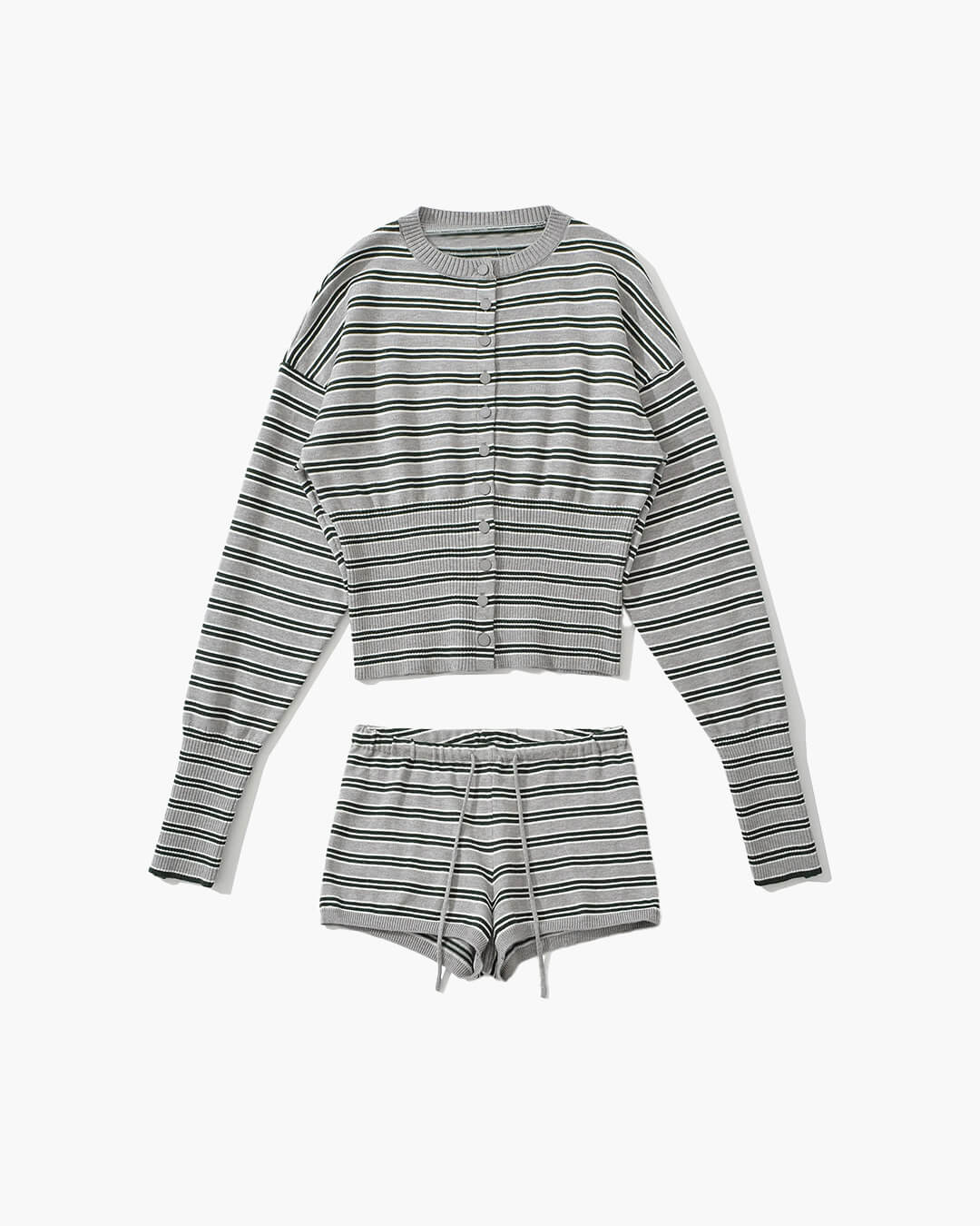 SOERA Nicole Striped Cardigan Shorts Set - Sets - 1005009829315318-;CF1770053336820421400 Top Gray