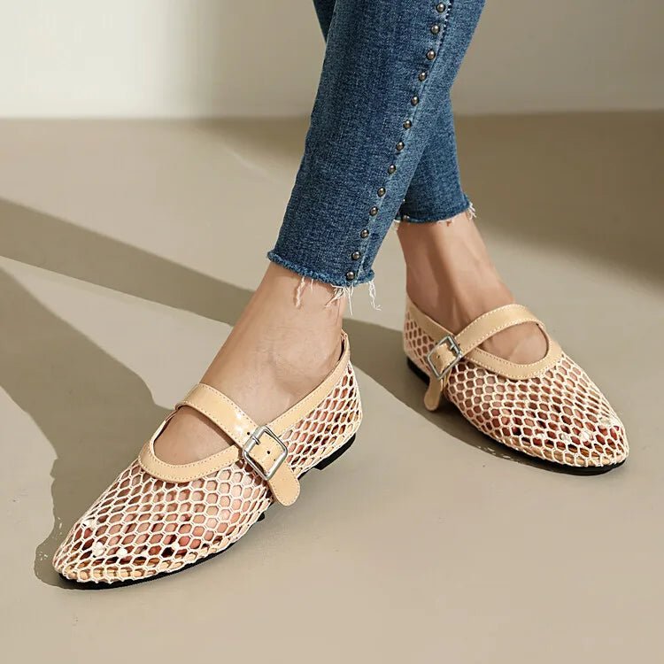 SOERA Bianca Buckled Mesh Ballet Flats - Shoes -  Beige 35