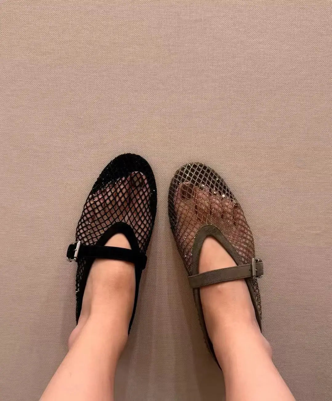 SOERA Jessica Rhinestone Mesh Ballet Flats - Shoes -  Gray 38