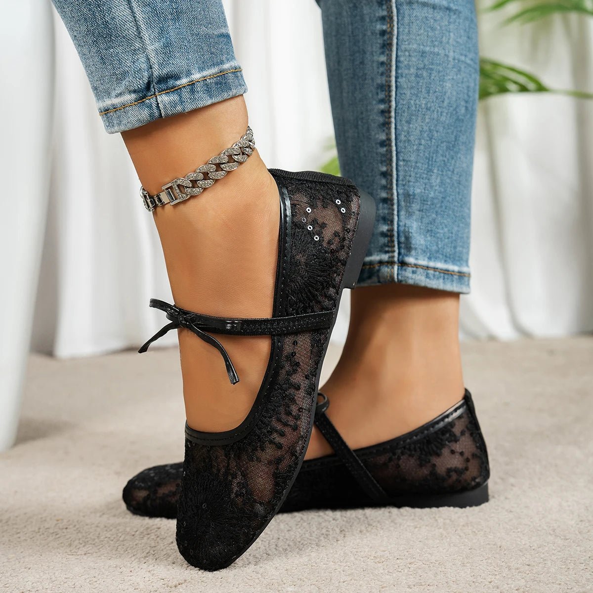 SOERA Joan Mesh Ballet Flats - Shoes - 1005009534032212-;Tk1769140532725702144 Black 42