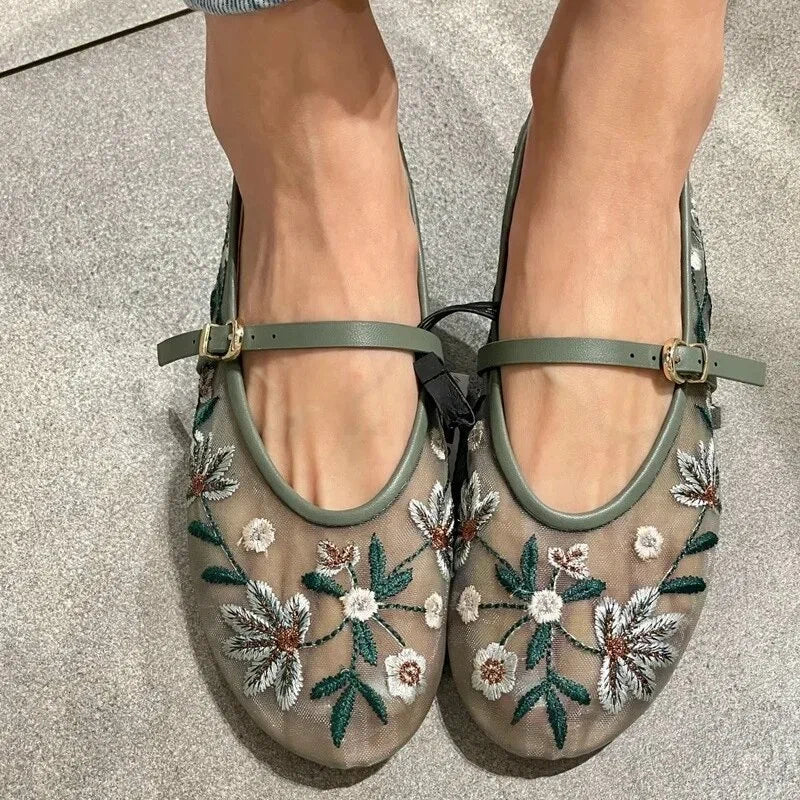 SOERA Leah Embroidered Ballet Flats - Shoes - 1005009264990682-;rb1769140528526729608 Green 36