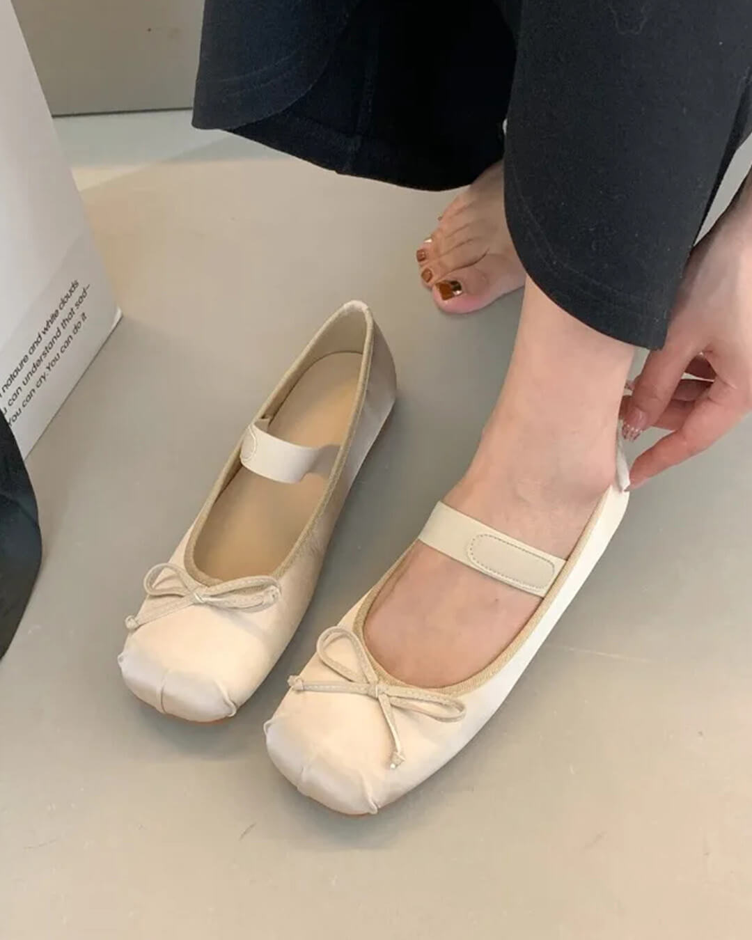 SOERA Pamela Bowtie Satin Ballet Flats - Shoes - 1005006308783003-;oF1772045931426475742 Beige 36