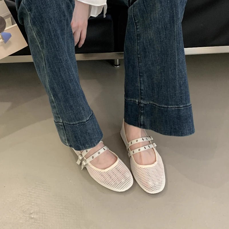 SOERA Valerie Buckled Mesh Ballet Flats - Shoes - 1005008919633161-;Gt1774869391273427941 Pink 36