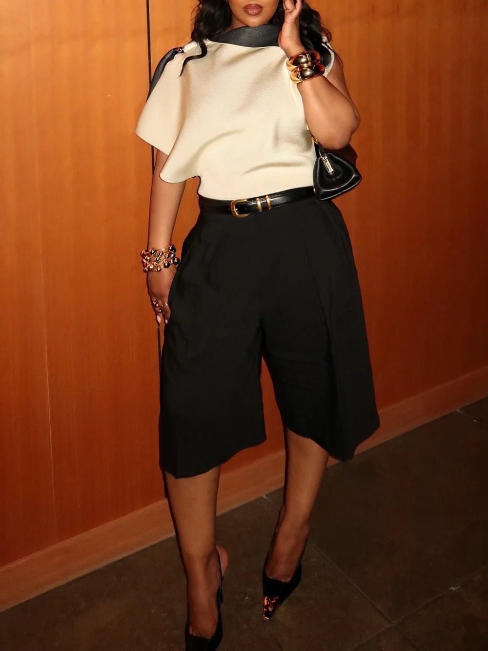 SOERA Florentine High Waist Bermuda Shorts with Belt - Shorts -  Brown XS