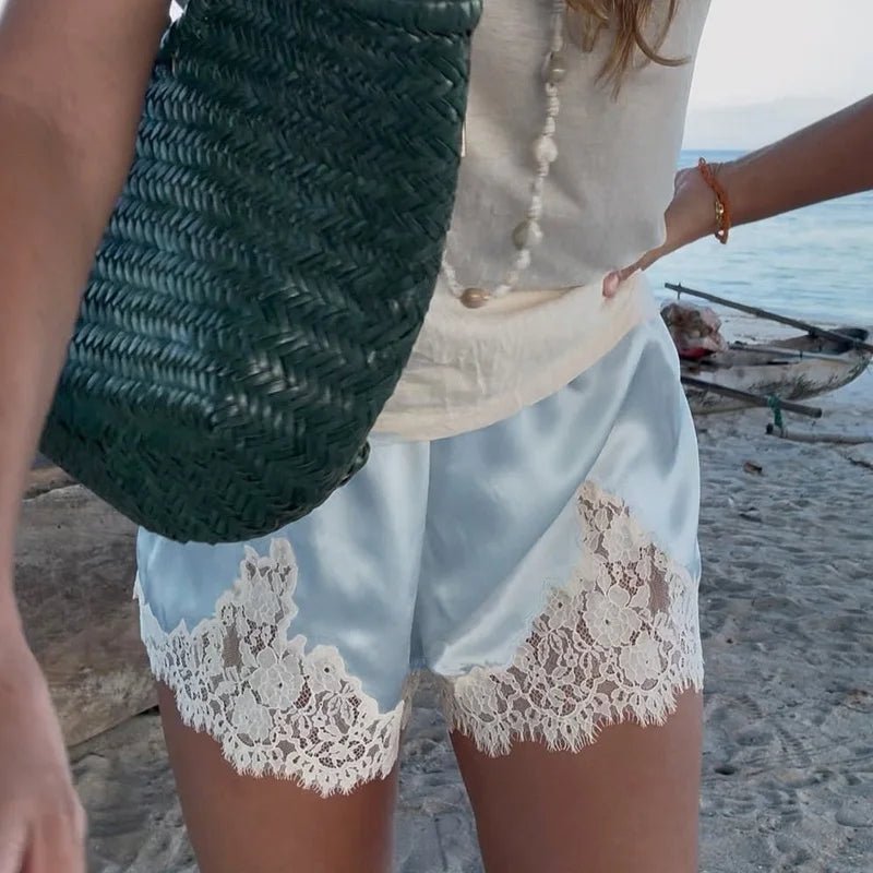 SOERA Janice Satin Lace Shorts - Shorts - 1005009762150579-;YZ1769414233151280923 Blue S