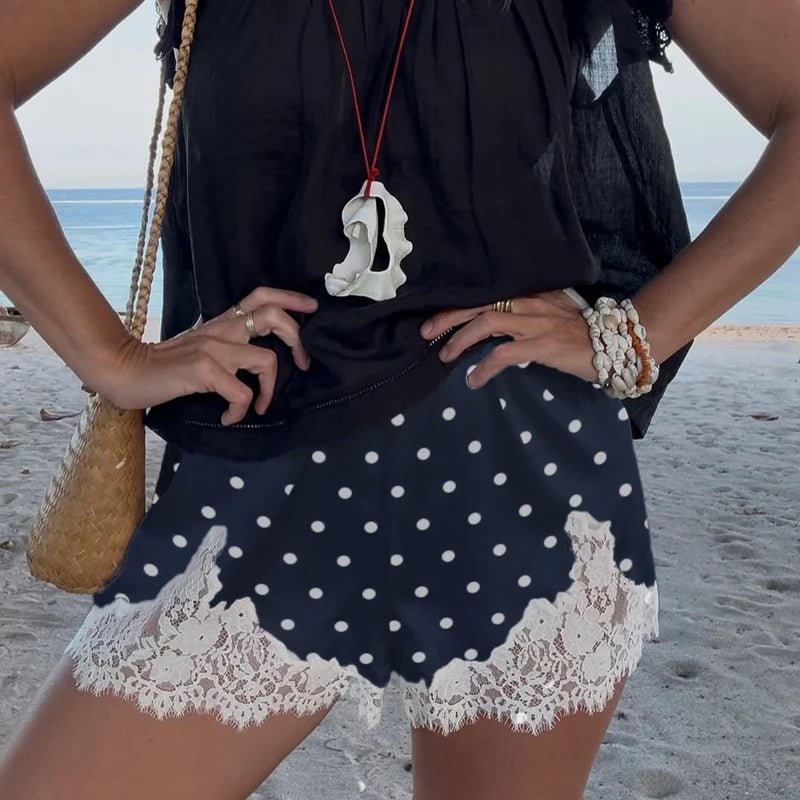 SOERA Margot Lace Trim Polka Dot Satin Shorts - Shorts - 1005010043707999-;Ae1773374042540772472 Navy S