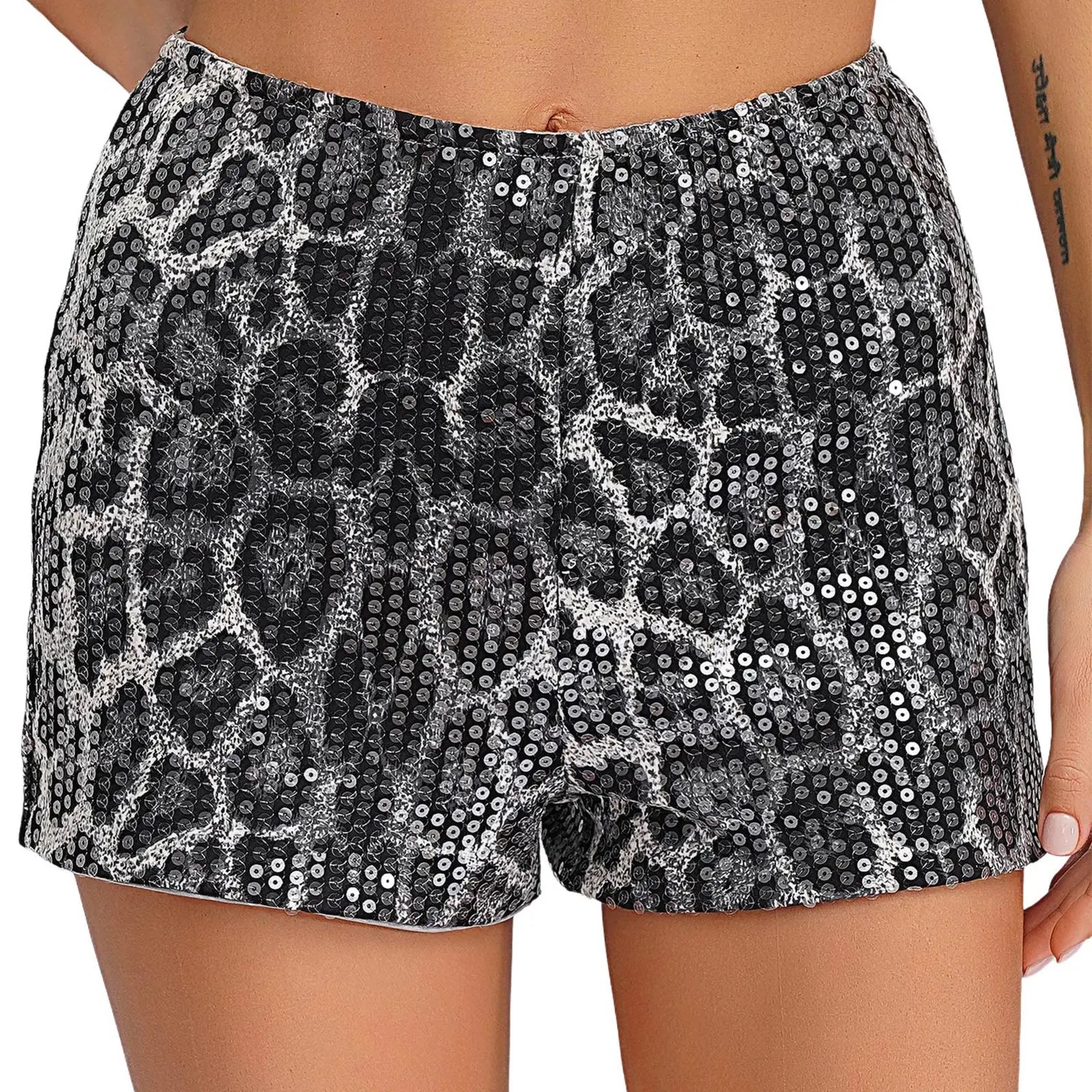 SOERA Quennie Leopard Sequin Shorts - Shorts - hc1774004001186893484 Gray S
