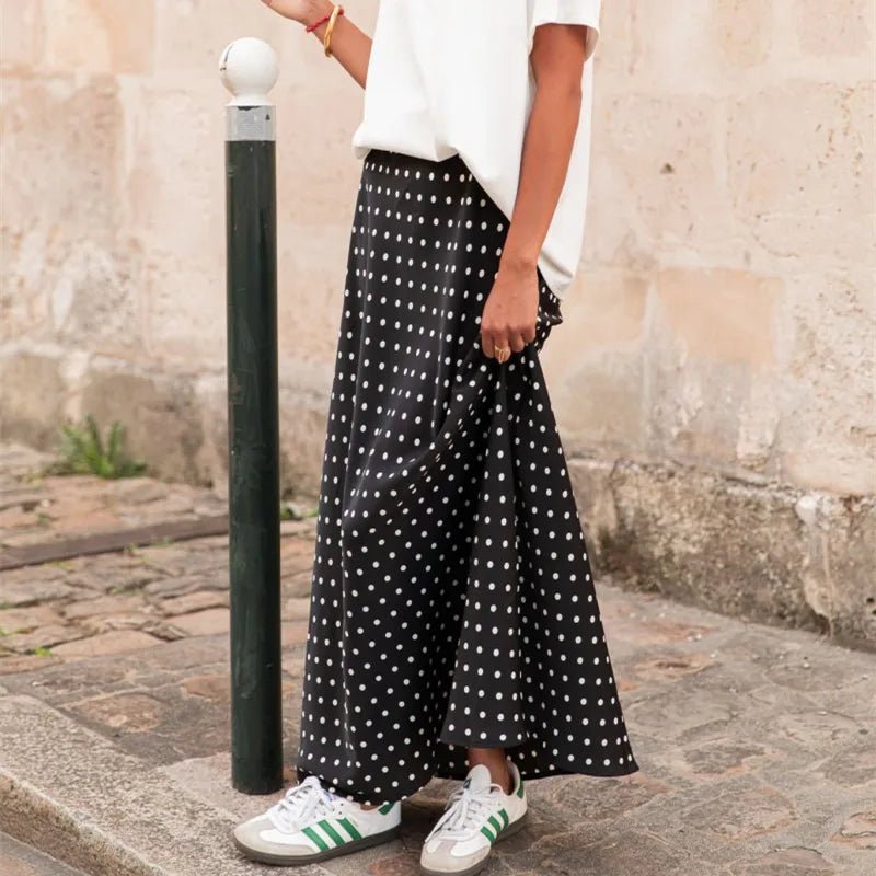 SOERA Beatrice Polka Dot Satin Maxi Skirt - Skirt -  Black S