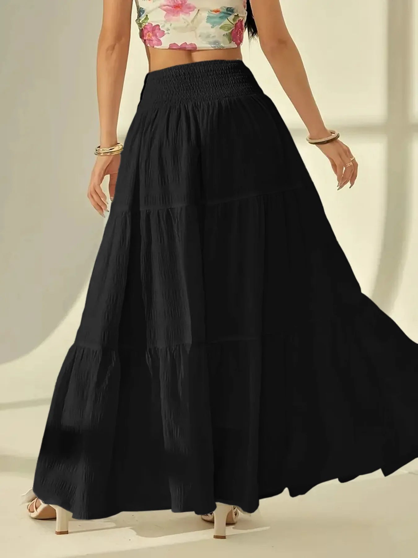 SOERA Calla Tiered Maxi Skirt Elastic Waist - Skirt -  Black M