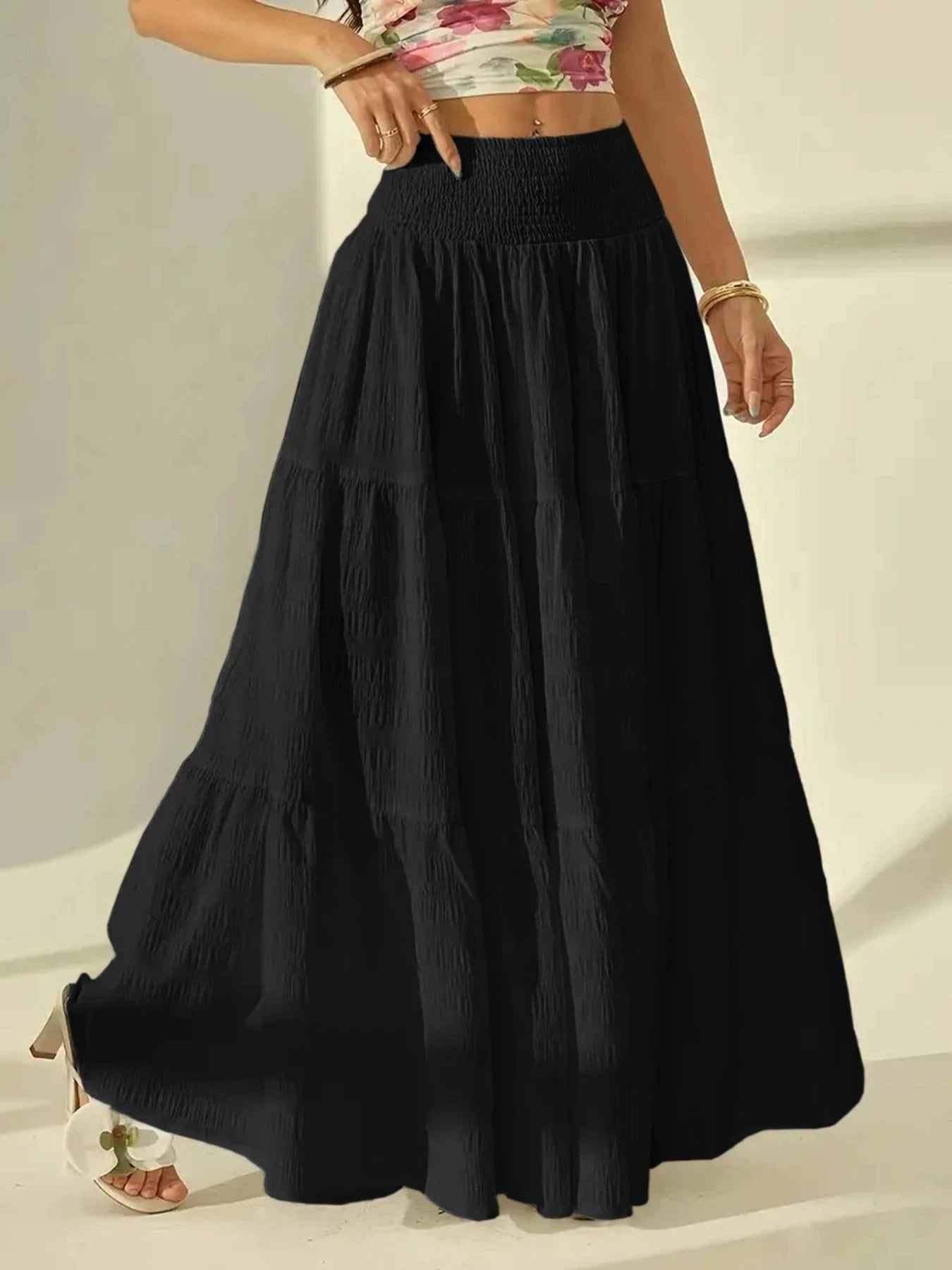 SOERA Calla Tiered Maxi Skirt Elastic Waist - Skirts -  White S