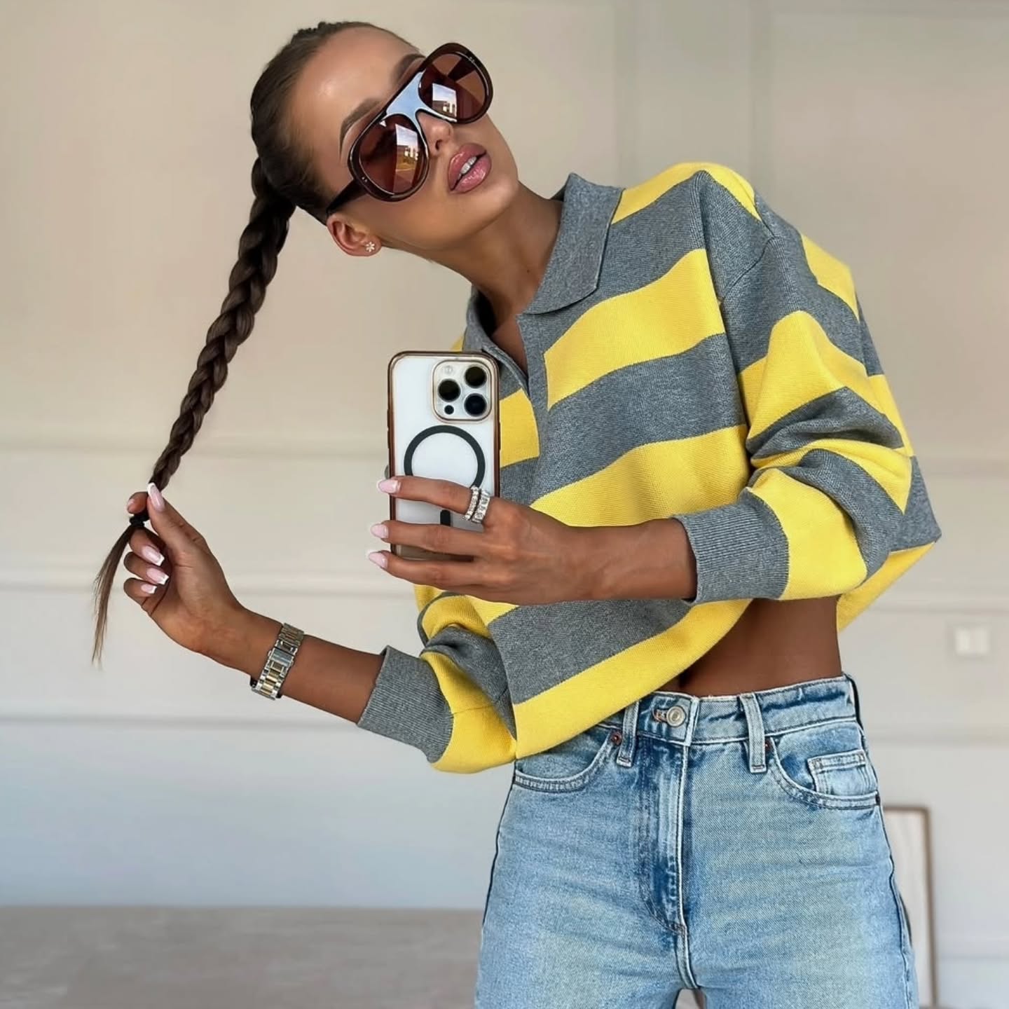 SOERA Una Striped Knitted V - Neck Pullover - Sweater -  M