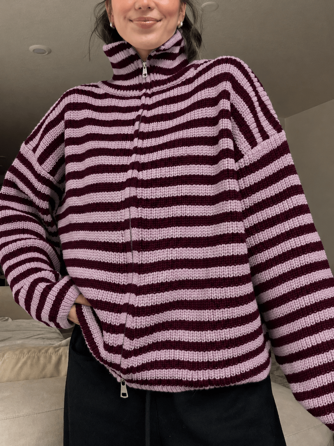 SOERA Simona Knit Zip Sweater in Red