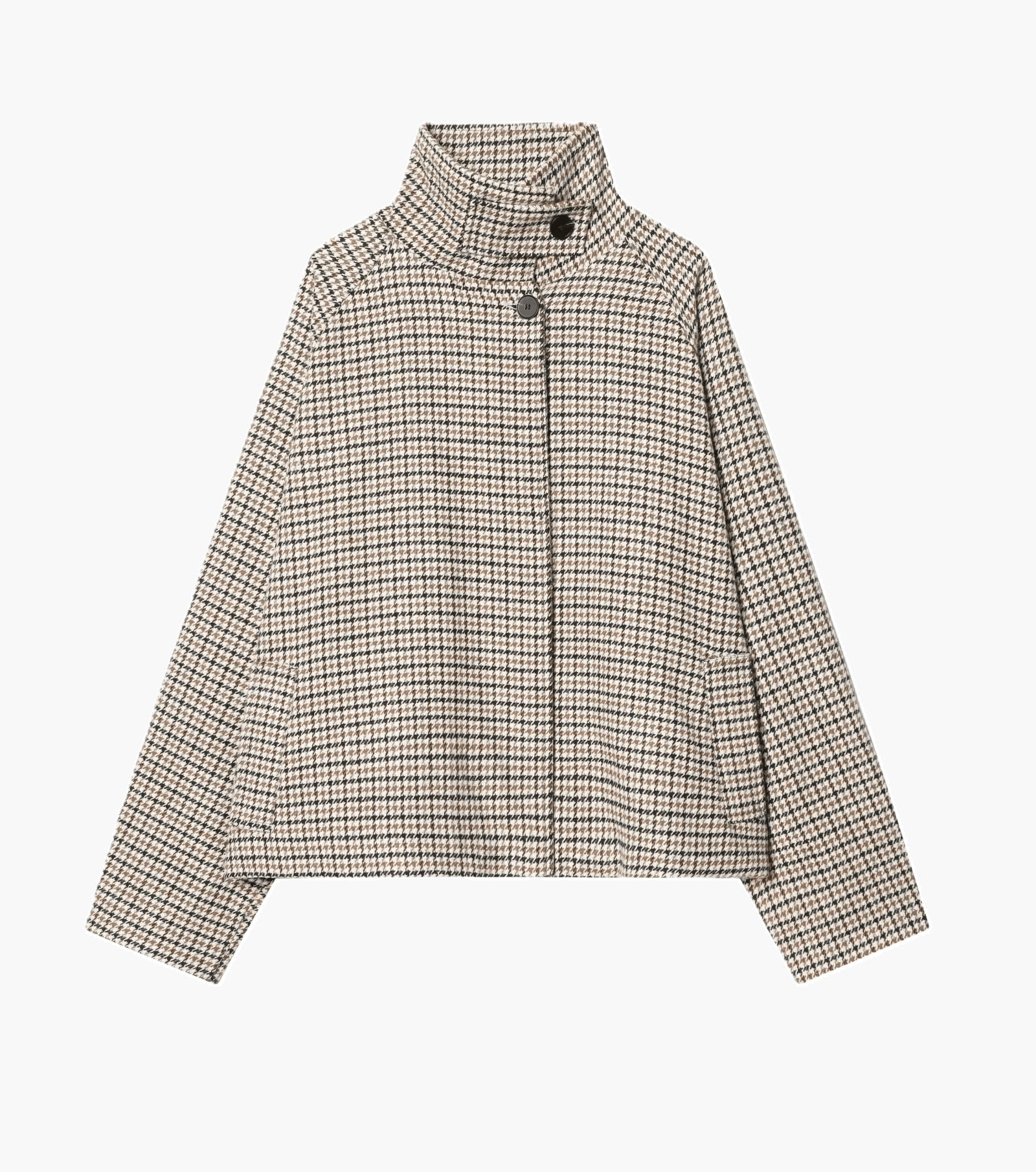 SOERA Amelia High-Collar Houndstooth Cropped Jacket - Top - SOERA-085187-ASP-L-68611 Beige L
