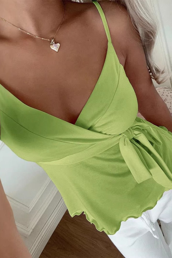 SOERA Madalena V-Neck Wavy Cami Top - Top - SOERA-018115-GRE-S-84803 Green S