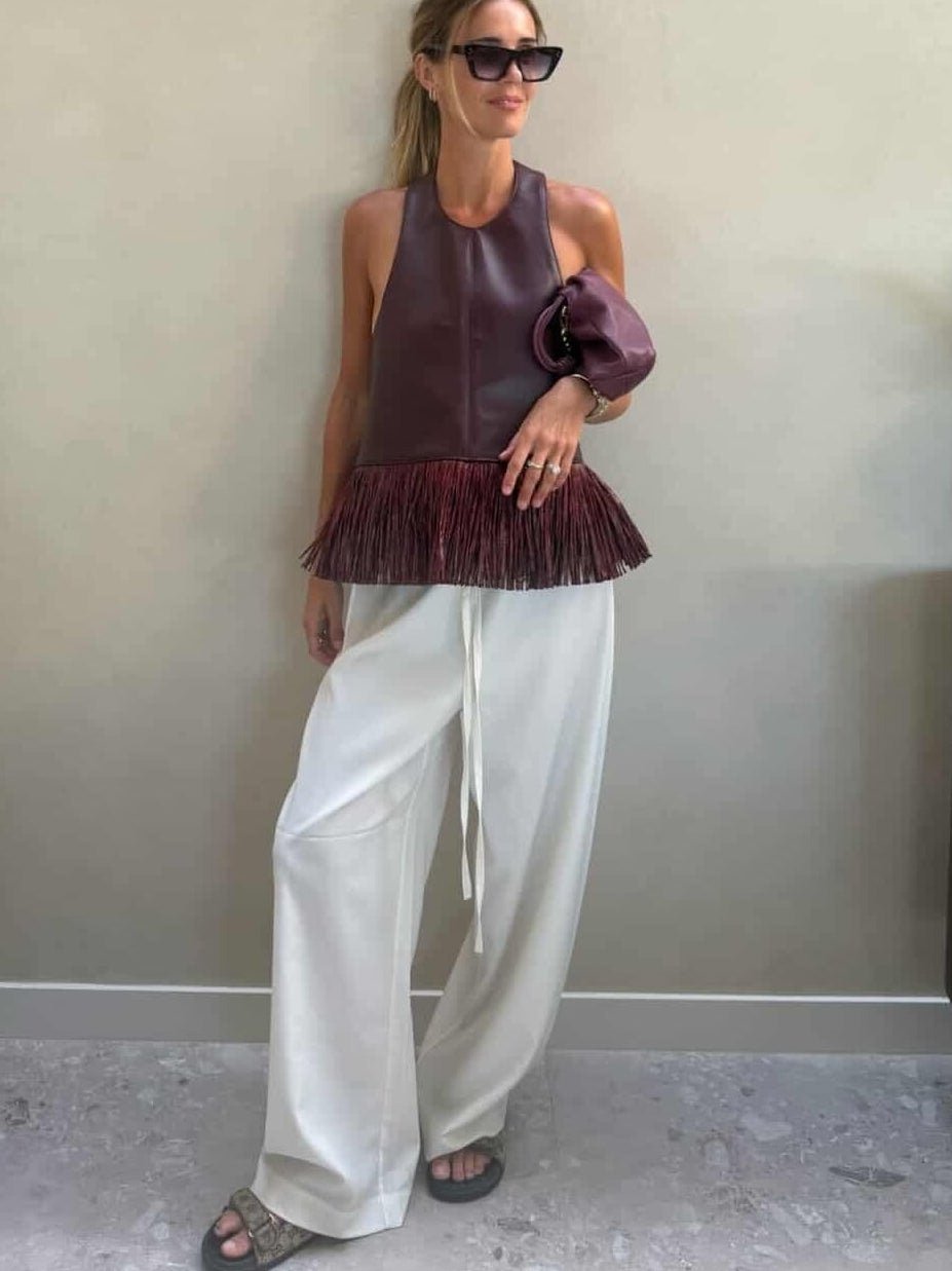 SOERA Sierra Faux Leather Fringe Halter Top - Top - SOERA-914499-L-BURGUN-00803 Burgundy L