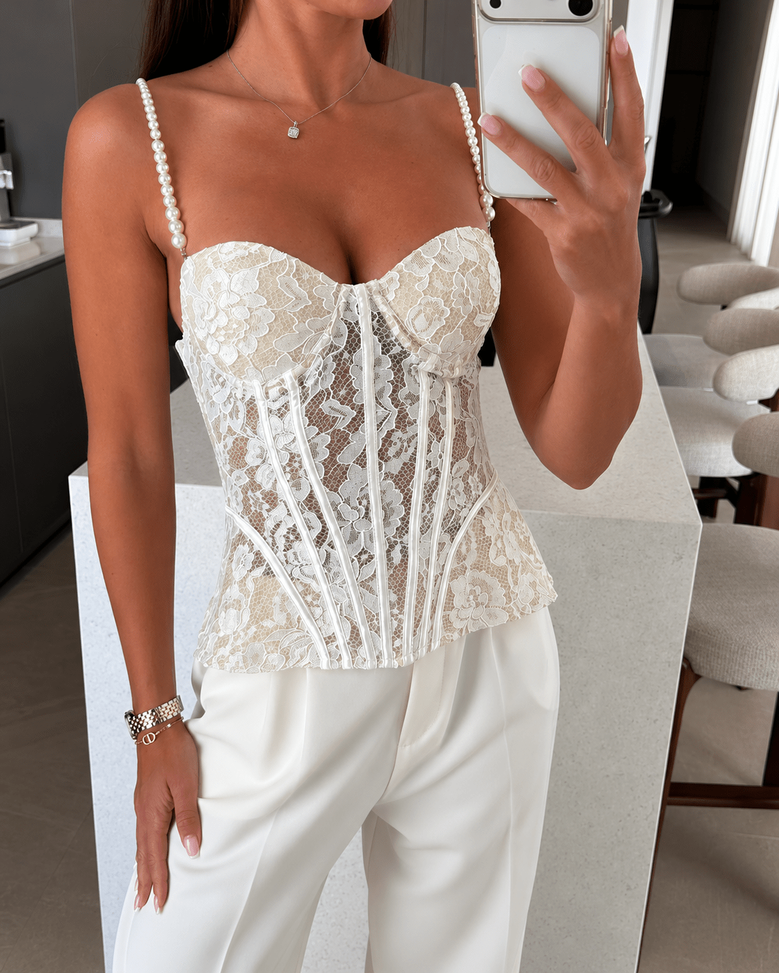 SOERA Aneyla Lace Sheer Bustier Cami Top - Tops -  White L