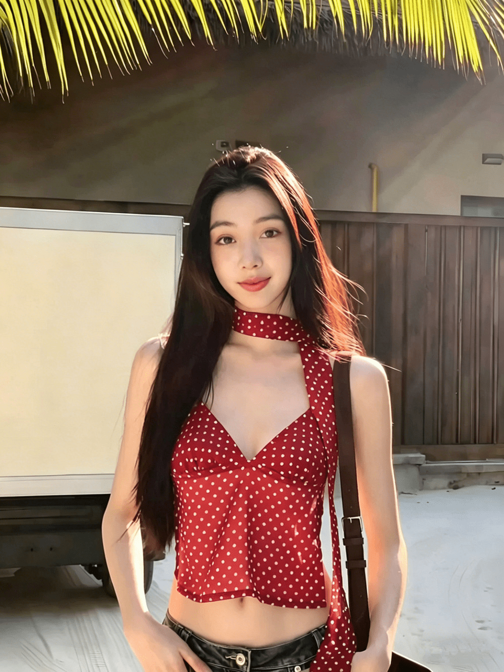 SOERA Ruffa Polka Dot Backless Cami Top - Tops -  Red XS