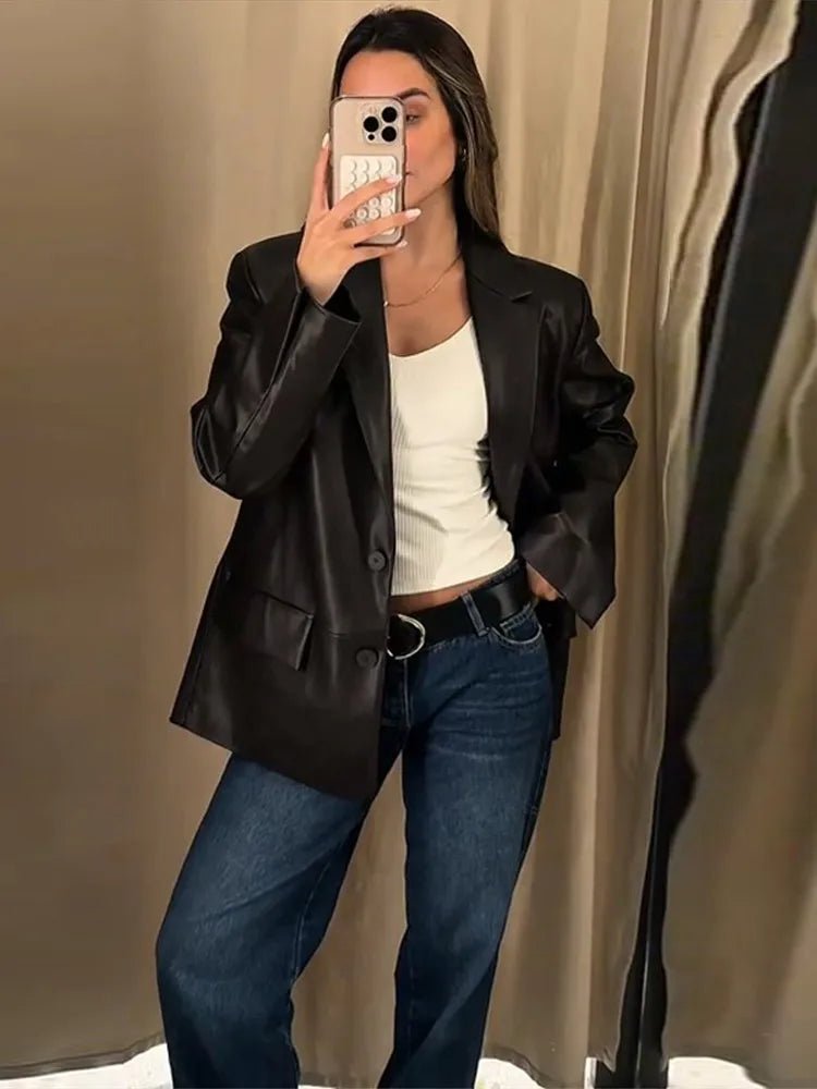 SOERA Ryza Vegan Leather Blazer - Women's Blazers - 3256809675810968-;Mr1757549903793605980 Dark Brown L